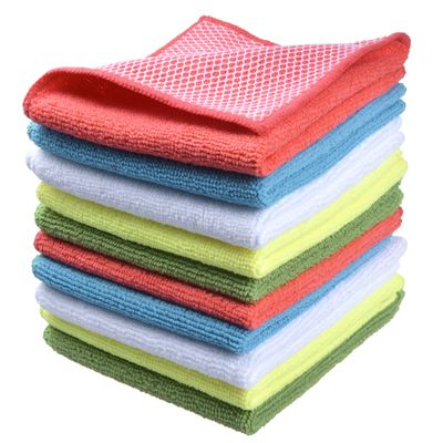 SINLAND Microfiber Dish Cloth for Washing Dishes Towels Best Kitchen Washcloth Cleaning Rags Cloths with Poly Scour Side - Used for Plates, Bowls and Dishes, 5 Color Assorted 12inchx12inch 10pack