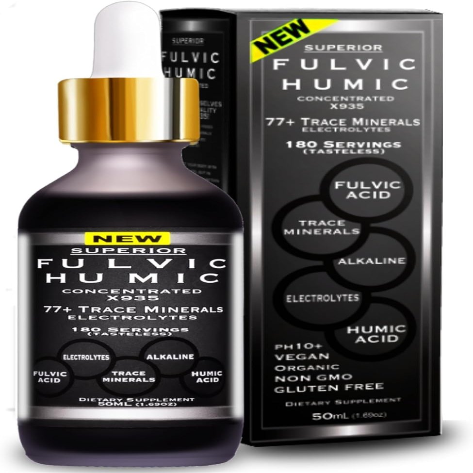Fulvic Humic Mineral Blend 180 Servings | Superior X935 Humic and Fulvic Acid Supplement | 77+ Trace Mineral Drops with Electrolytes | Improve Gut Health, Leaky Gut Repair with Fulvic Acid Organic