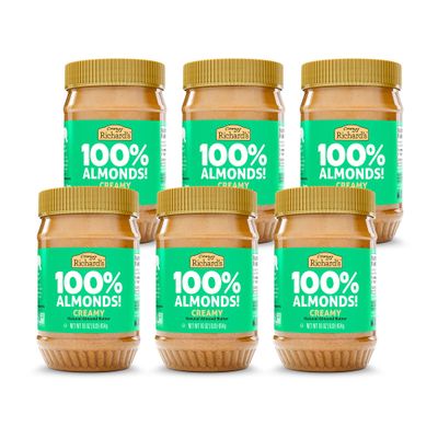 Almond Butter No Sugar Added, Made with Dry Roasted Almonds, Non-GMO Bulk Pack of 6 x 16oz Nut Butter Jar  Crazy Richards