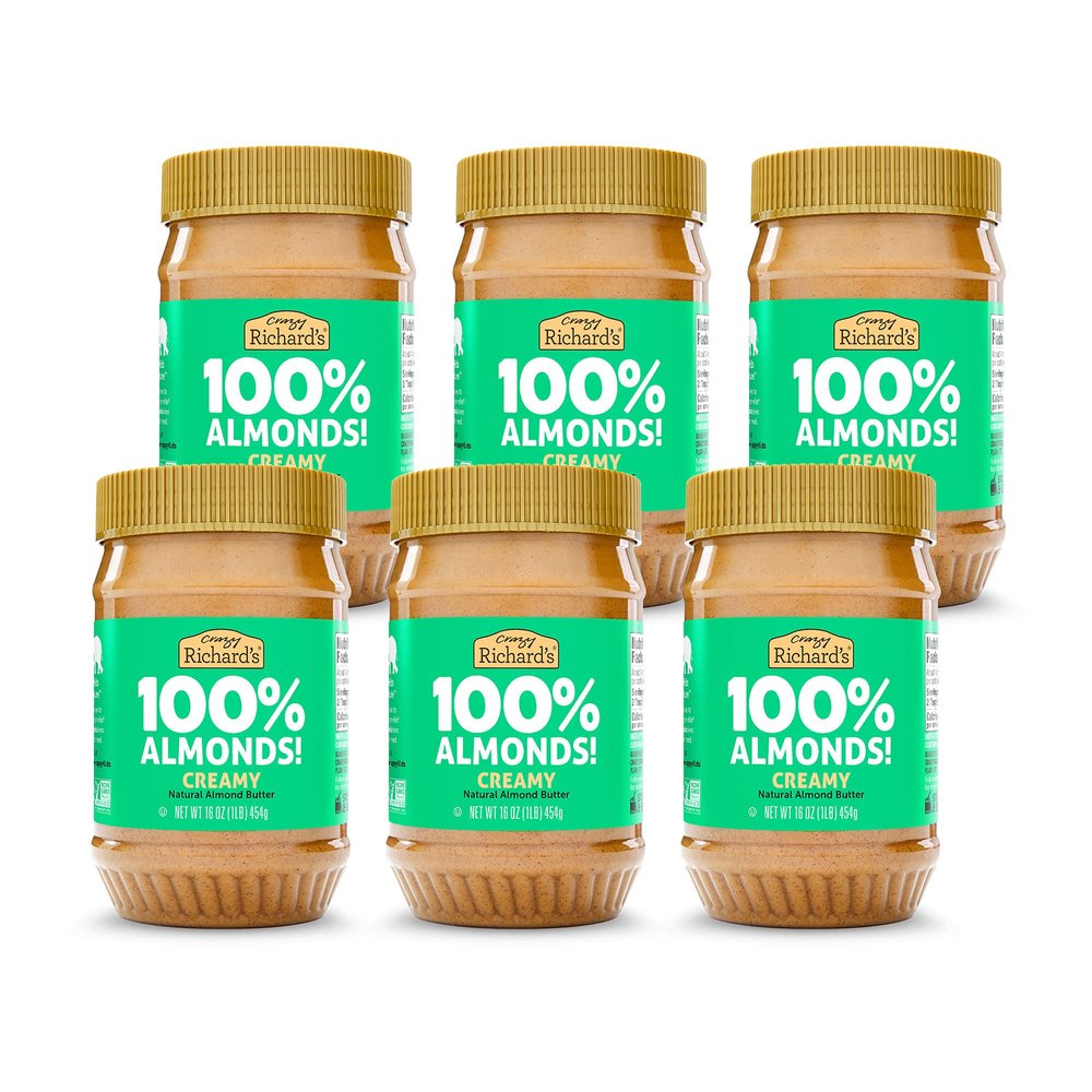 Almond Butter No Sugar Added, Made with Dry Roasted Almonds, Non-GMO Bulk Pack of 6 x 16oz Nut Butter Jar  Crazy Richards