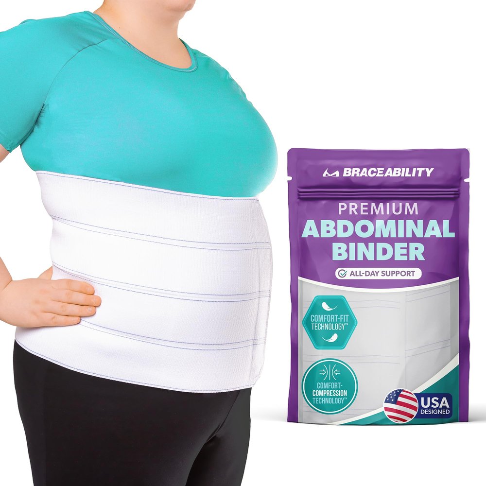 BraceAbility Plus Size Abdominal Binder for Post Surgery Recovery - Bariatric Stomach Hernia Belt, Post Partum Waist Binder, Diastasis Recti Obese Belly Support Band for Big Men and Women (4XL 12")