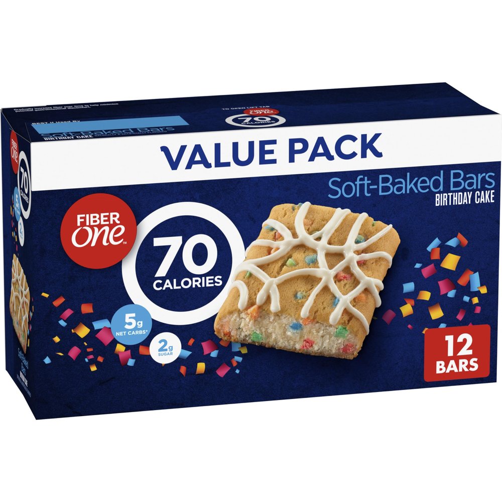 Fiber One 70 Calorie Soft-Baked Bars, Birthday Cake, Snack Bars, 12 ct