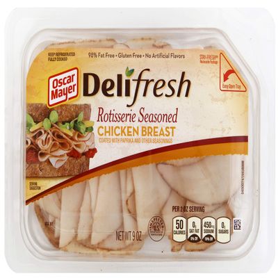 Oscar Mayer Deli Fresh Shaved Rotisserie Chicken Breast, 9 Ounce -- 8 per case.