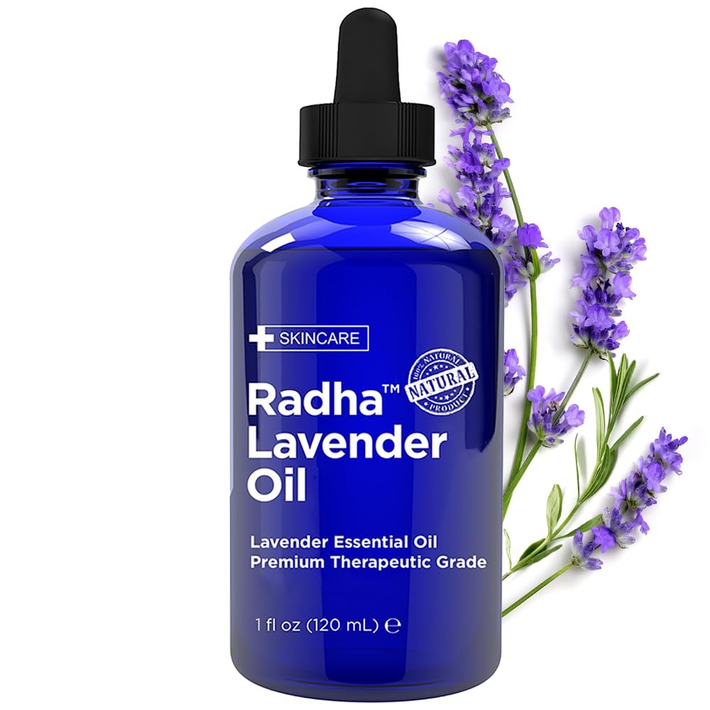 Radha Beauty Lavender Essential Oil 4 oz. - 100% Natural & Therapeutic Grade, Steam Distilled for Aromatherapy, Relaxation, Sleep, Laundry, Stress & Anxiety Relief, Meditation, Massage, Headaches