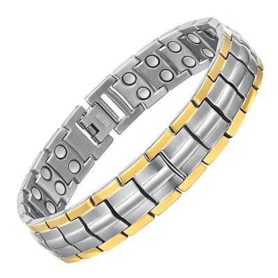 Willis Judd Mens Titanium Magnetic Bracelet Magnetic Bracelets for Men Adjustable Bracelet Length with Sizing Tool (Gold Silver)