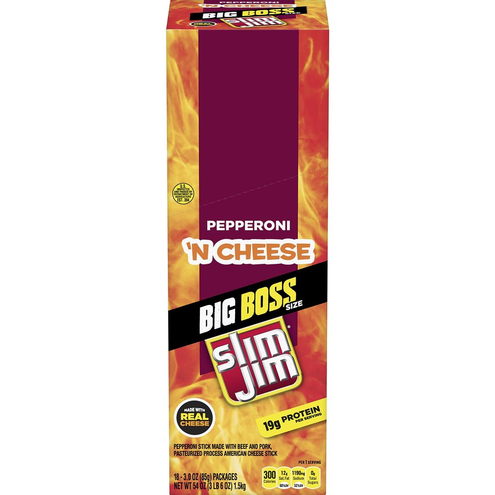 Slim Jim Beef and Cheese Stick, Pepperoni n Cheese, 3 Oz. 18-Count
