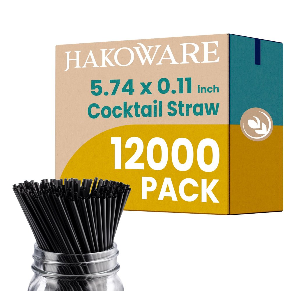 [12000 COUNT] CORNSTRAW 5" Short Cocktail Straws, Black PLA Cornstarch Plastic-Free Disposable Small Drink Stirrer, Swizzle, mixer, for Cold Drinks, whiskey, Bar, Club, Party