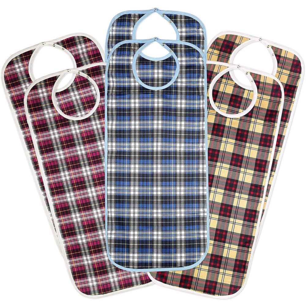Adult Bibs for Eating  6 Pack Washable Reusable Waterproof Clothing Protectors  Large Adult Bibs for Men & Women  Senior and Elderly Care