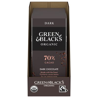 Green & Black's Organic Dark Chocolate Bar, 70% Cacao, 10 - 3.17 oz Bars