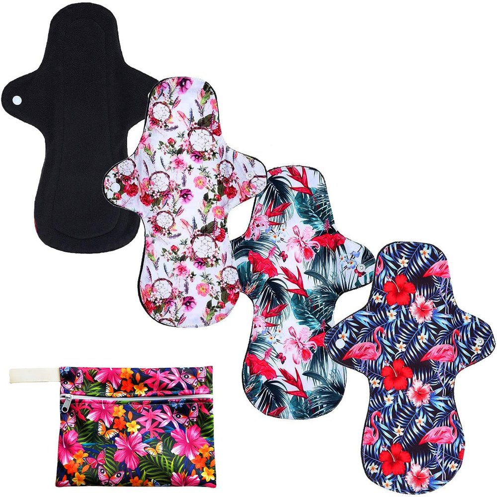 7PCS Pack Reusable Washable Incontinence Cloth Pads Including 6PCS Heavy Flow Feminine Hygiene Bamboo Charcoal Cloth Sanitary Pads Reusable Menstrual Pad + 1PC Mini Wet Bag