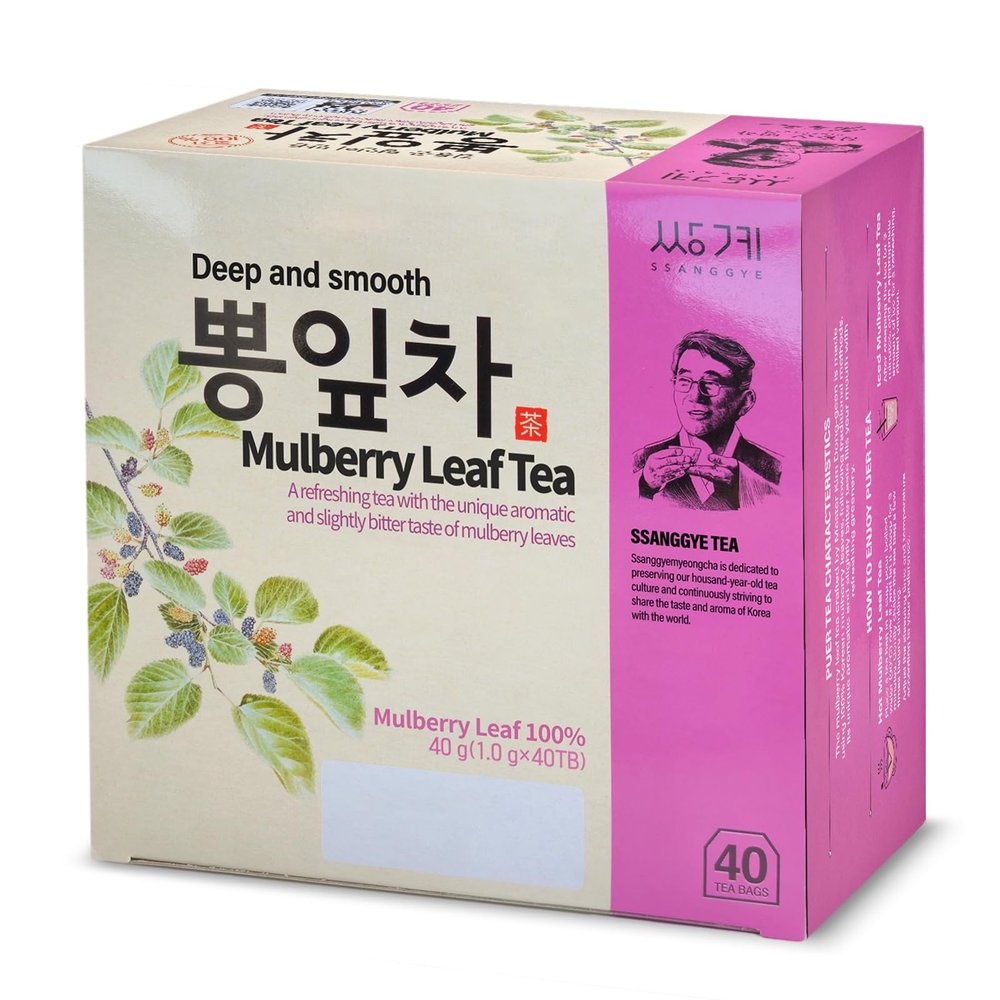 Ssanggye Wild Mulberry Leaves Tea 1.0g X 40 Tea Bags, Premium Korean Herbal Tea Hot Cold Caffeine-free Herb Savory 4 Seasons Great Daily Drink Made in Korea
