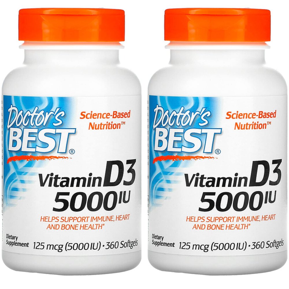 Doctor's Best, (2 Pack) Vitamin D3, 125 mcg (5000 IU), 360 Softgels