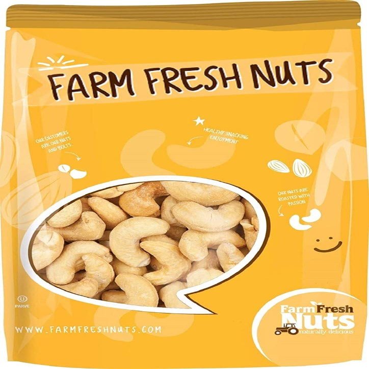 Dry Roasted Cashews with Sea Salt (1 Lb) - Baked in Small Batches for Added Freshness - Oven Roasted to Perfection without Oil - Farm Fresh Nuts Brand