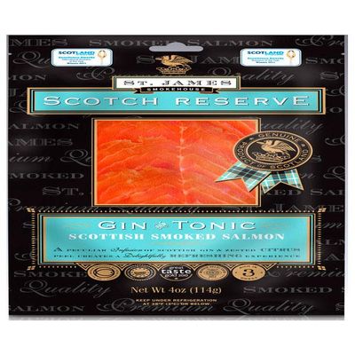 St. James Smokehouse Scotch Reserve Smoked Salmon Infused with Gin & Tonic 8 oz, Pink In Color