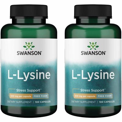 Swanson Free Form L-Lysine - Natural Supplement Promoting Stress Support & Nervous System Health - May Promote Relaxation 500 Milligrams 100 Capsules (2 Pack)