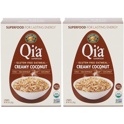 Qi'a Superfood Organic Hot Oatmeal - Creamy Coconut - 2 Boxes with 6 Packets Each Box (12 Packets Total) (8 oz each)