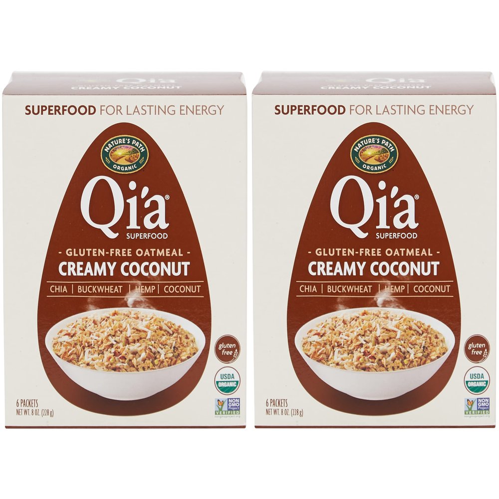 Qi'a Superfood Organic Hot Oatmeal - Creamy Coconut - 2 Boxes with 6 Packets Each Box (12 Packets Total) (8 oz each)