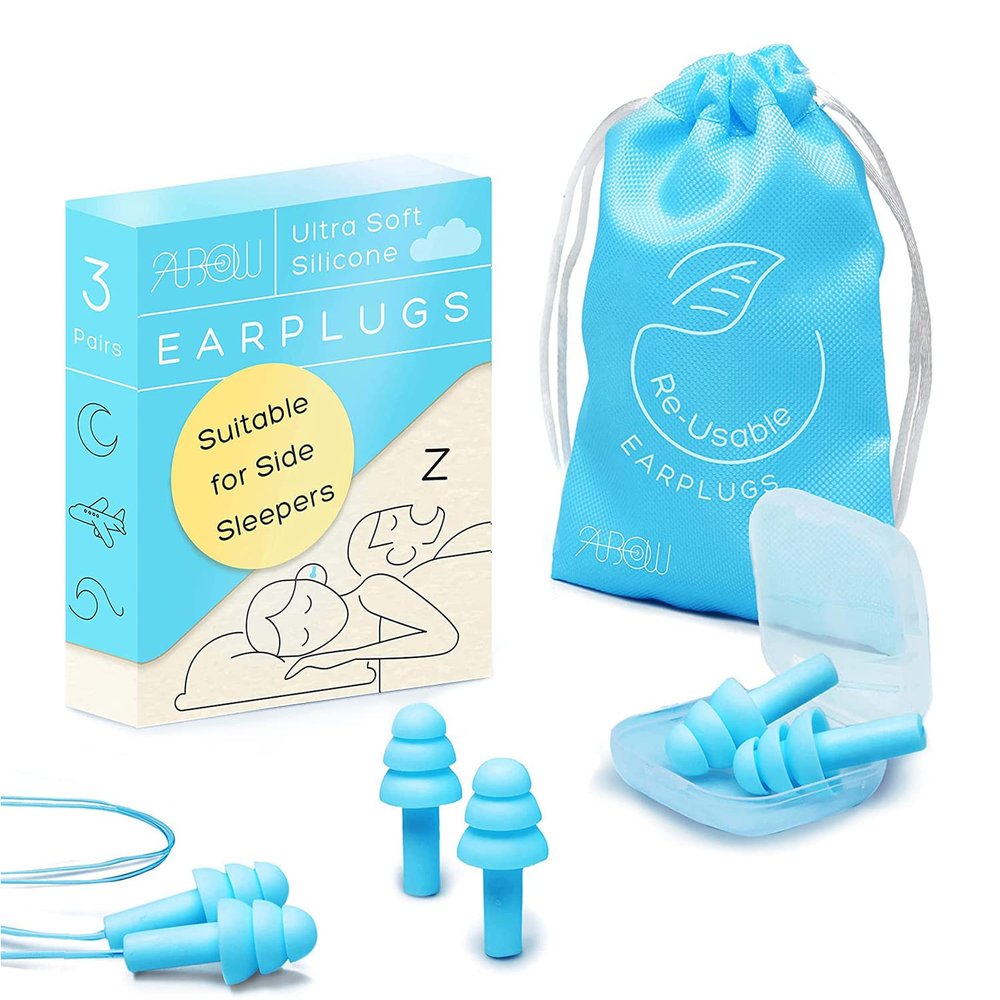 Anbow Soft Ear Plugs for Sleeping Noise Reduction, Made of Silicone, Suitable for Sleeping & Swimming, Soft Reusable Earplugs for Noise Reduction, Adjustable Size for Concerts & Snoring (3 Pairs)
