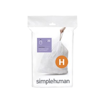 simplehuman Code H Custom Fit Drawstring Trash Bags in Dispenser Packs, 20 Count, 30-35 Liter / 8-9 Gallon, White