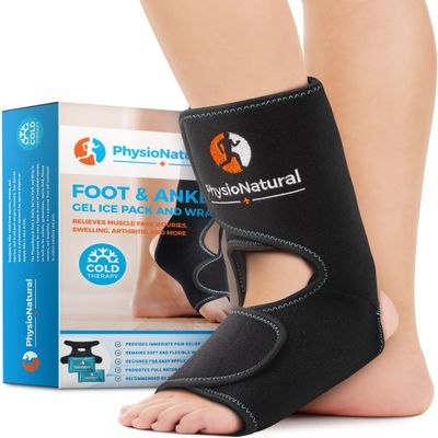 PhysioNatural Foot & Ankle Ice Wrap with 2 Cold Gel Packs Great for Sprained Ankle, Achilles Tendon Injuries, Plantar Fasciitis, Bursitis & Sore Feet Cold Therapy Pain Relief (XS-XL)