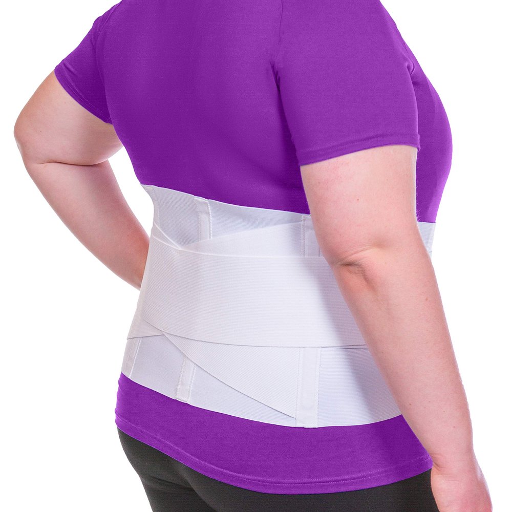 BraceAbility Women's Back Brace for Female Lower Back Pain - Lightweight Soft White Elastic Lumbar Compression Support Belt is Discreet Under Clothes for Ladies, Nurses, Walking (XL)
