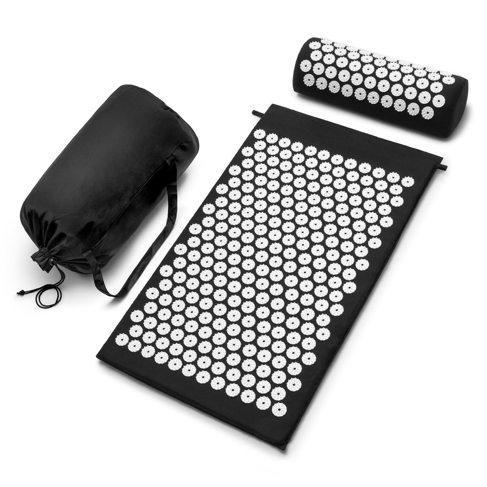 Sivan Back and Neck Pain Relief Acupressure Mat and Pillow Set, Chronic Back Pain Treatment - Relieves Your Stress of Lower Upper Back and Sciatic Pain - Black