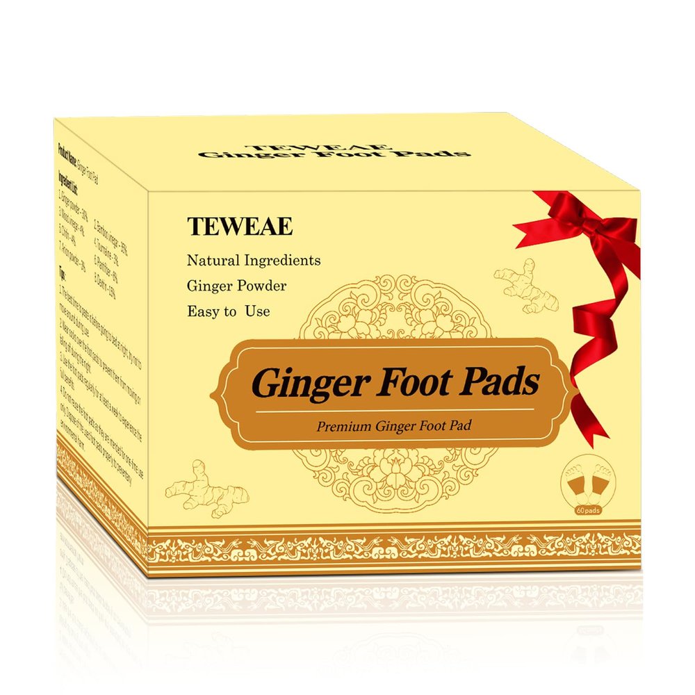 TEWEAE Foot Pads - 60Pads Pure Natural Ginger Powde Bamboo Vinegar Pads, Goodnight Foot Pads for Travel or Home Use