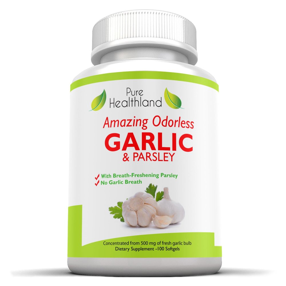 Pure Healthland Odorless Garlic & Parsley Supplement Softgels  Concentrated from Fresh Garlic Bulbs  Allium Sativum for Men & Women