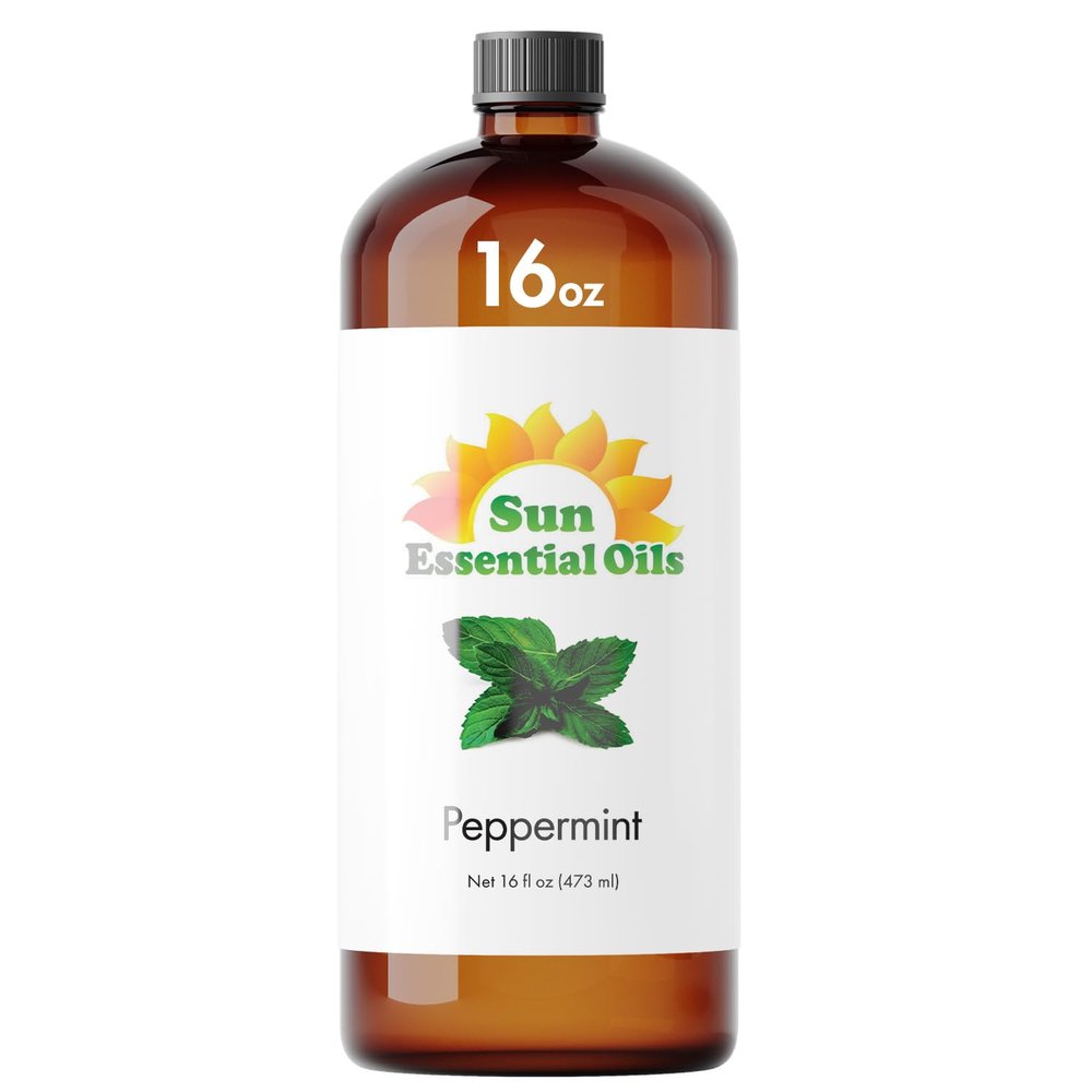 Sun Essential Oils - Peppermint Essential Oil (16 oz Bulk) for Diffuser, Humidifier, Skin & Aromatherapy Body Massage, Candle & Soap Making for Home