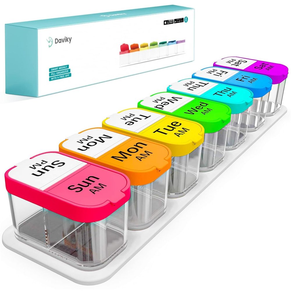 Daviky Extra Large Weekly Pill Organizer 2 Times a Day, XXL AM PM Pill Organizer 7 Day, Big Pill Case with Large Compartments, Daily Medicine Box to Hold Vitamin, Supplement and Medication