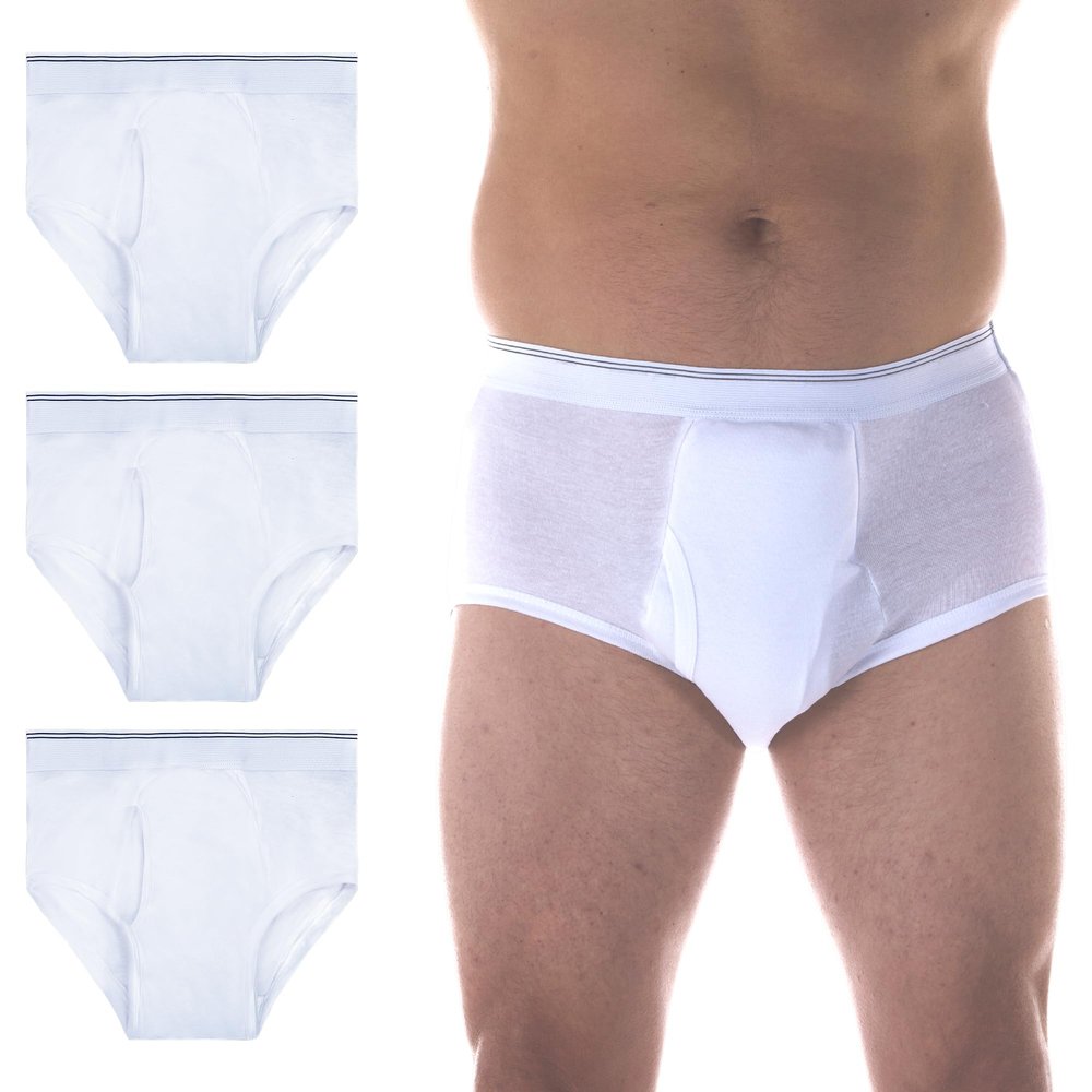 Wearever Mens Incontinence Briefs for Bladder Control with Super Absorbency - Reusable & Washable Leak Proof Underwear for Men 300 ml (Pack of 3) (White) (M) (Waist 34-36)