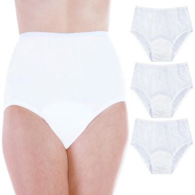 Wearever 3-Pack Women's White Nylon and Lace Regular Absorbency Incontinence Panties 150 ml Large (Fits Hip 41-42")