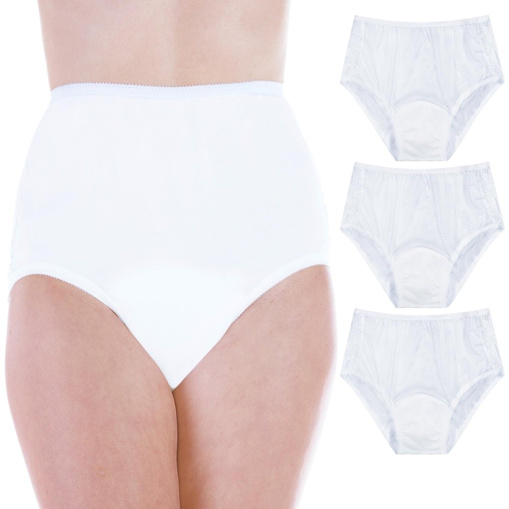 Wearever 3-Pack Women's White Nylon and Lace Regular Absorbency Incontinence Panties 150 ml Large (Fits Hip 41-42")