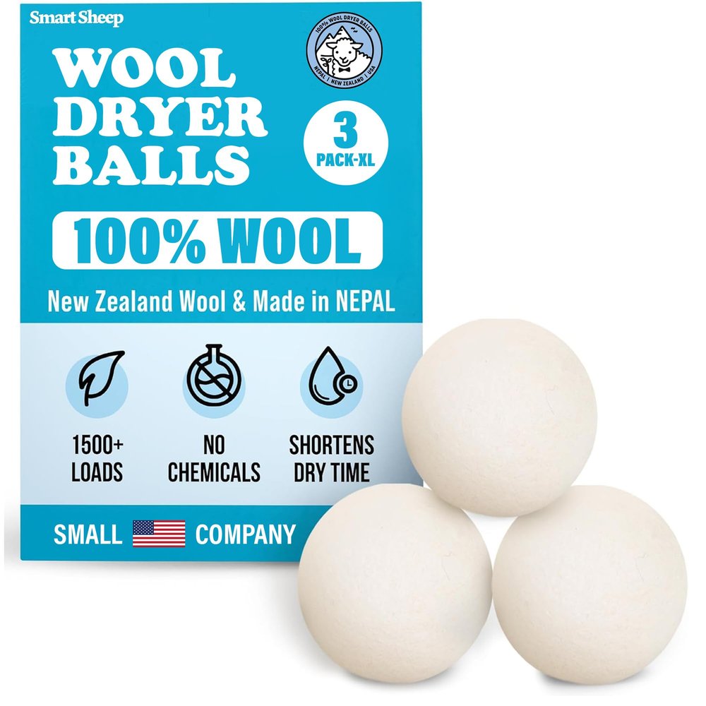 Wool Dryer Balls - Smart Sheep 3-Pack - XL Premium Natural Fabric Softener Award-Winning - Wool Balls Replaces Dryer Sheets - Laundry Balls