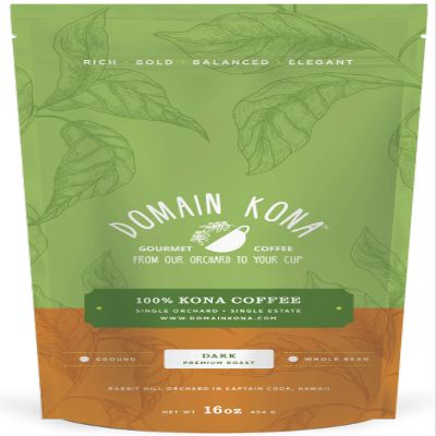 100% Kona Coffee Whole Bean, Dark roast, Single estate gourmet coffee, 16 ounces, Ships direct from Domain Kona, farm fresh
