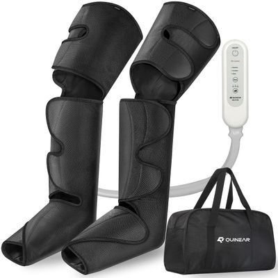 QUIINEAR Full Leg Massager, Foot, Calf & Thigh Massage Machine- 3 Intensities 3 Modes Air Compression Therapy Device Help for Elderly Pain Relief, Swelling, RLS, Edema, 2 Extensions for Bigger Calf