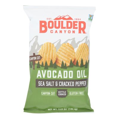 Boulder Canyon Avocado Oil Canyon Cut Kettle Cooked Potato Chips, Sea Salt and Cracked Pepper, 5.25 Ounce (Pack of 12)