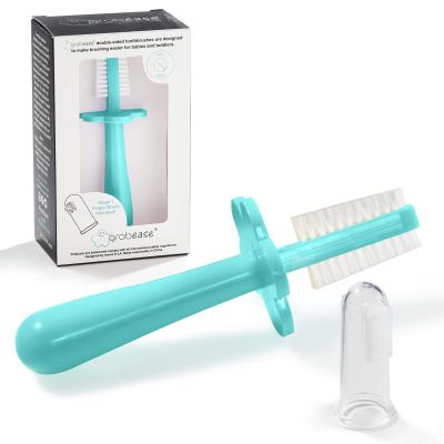 grabease Silicone Finger Toothbrush for Infants & Toddlers - Double-Sided Tapered Bristles for Toddler Teeth Cleaning - Choke Protection Shield for Kids Toothbrush - 1 Count, Teal
