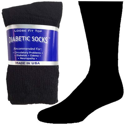 12 Pairs of Mens Black Diabetic Crew Socks 10-13 Size
