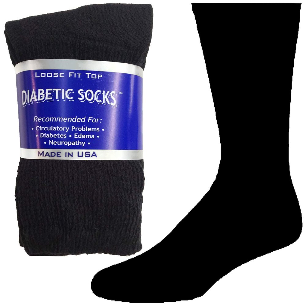 12 Pairs of Mens Black Diabetic Crew Socks 10-13 Size