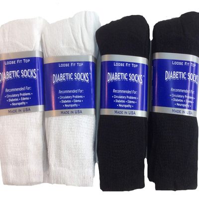 12 Pairs of Mens Black and White Diabetic Crew Socks 10-13 Size MADE IN USA