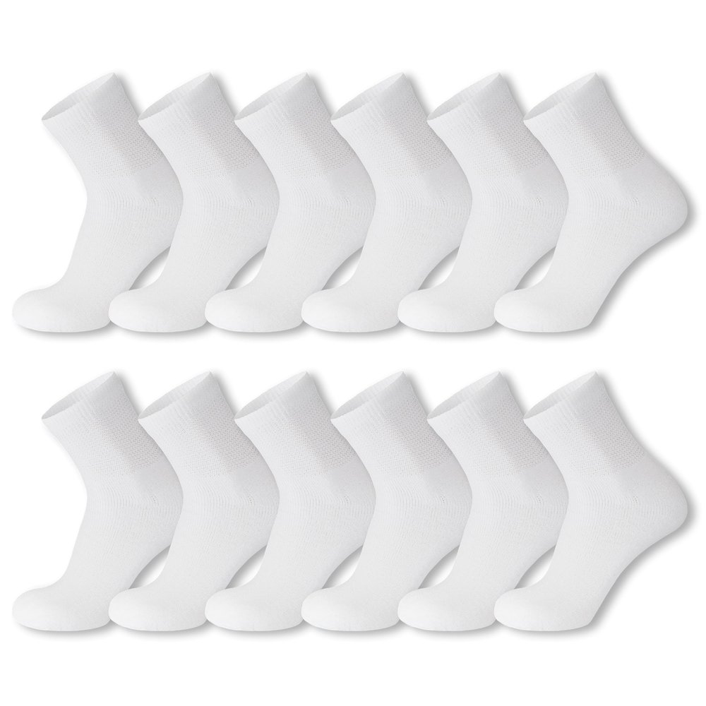 12 Pack of Mens Diabetic Quarter Length Athletic Sport Ankle Socks King Size (White, 13-16)