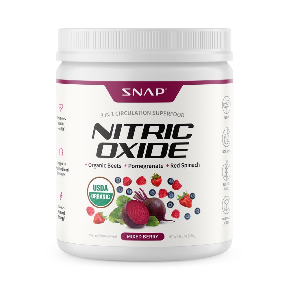 Snap Supplements USDA-Certified Organic Beet Root Powder, Nitric Oxide Supplements for Men & Women, Organic Beets & Pomegranate, Supports Healthy Energy Levels, 8.8 oz (1 Month Supply), Mixed Berry