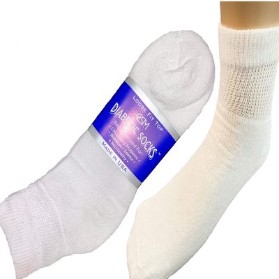 12 Pairs White Diabetic Ankle Socks 9-11 Size MADE IN USA