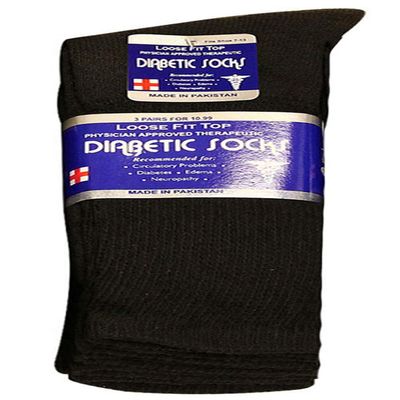 Falari Physicians Approved Diabetic Socks For Men Women Non-Binding Loose Top Wide Crew Length (3-Pack, Black, 10-13)