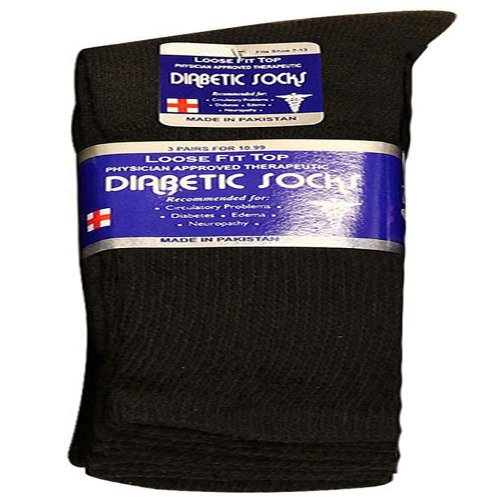 Falari Physicians Approved Diabetic Socks For Men Women Non-Binding Loose Top Wide Crew Length (3-Pack, Black, 10-13)