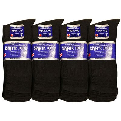 Falari Physicians Approved Diabetic Socks For Men Women Non-Binding Loose Top Wide Crew Length (12-Pack, Black, 13-15)