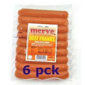 6 of Merve Halal Beef Frank Halal Hot Dog 1lb (8 stick) total 48 stick by Basil Grocery