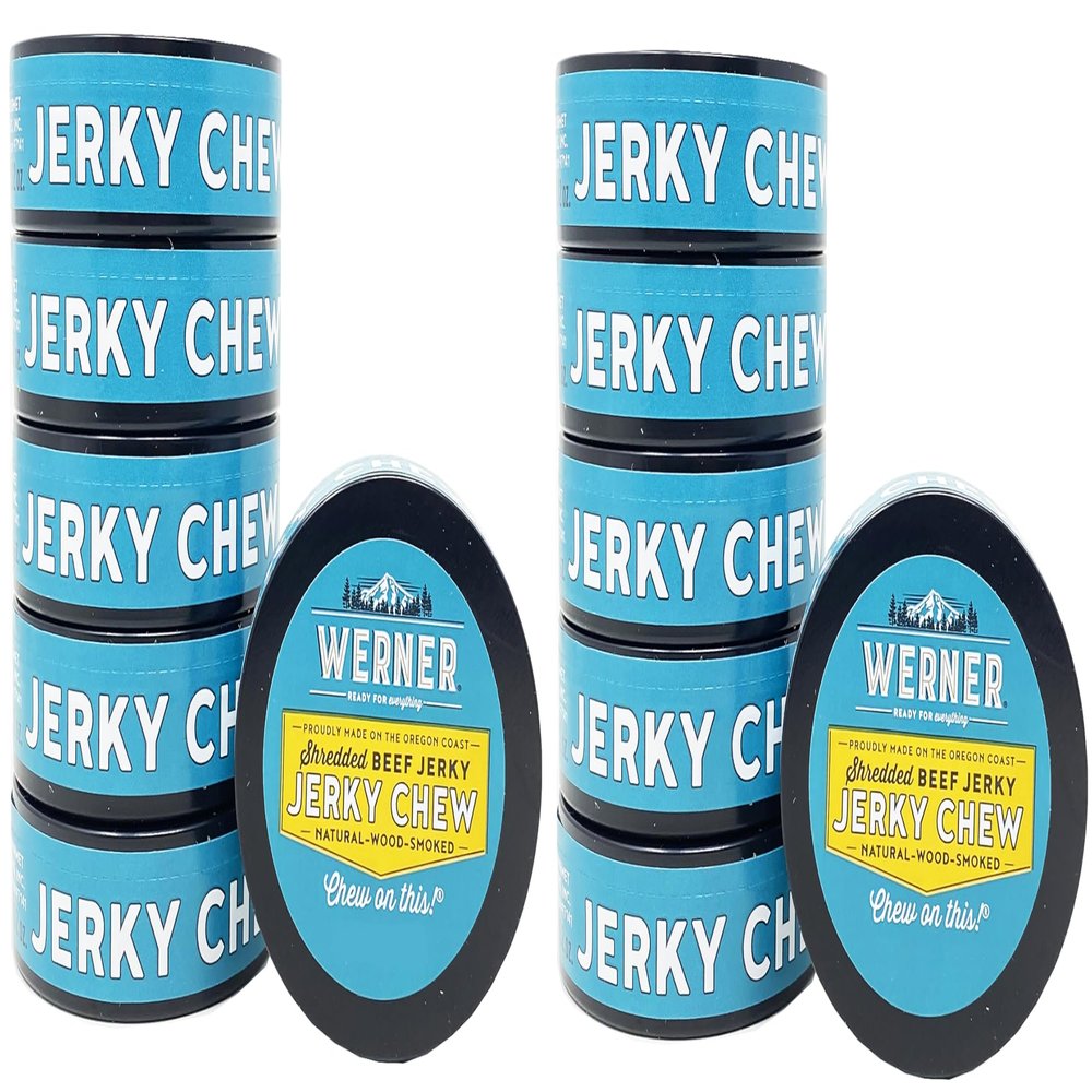 Werner Beef Jerky Chew - Premium, Tender Beef Shredded and Mixed with Fresh Spices - .32 Ounce Each Can - 12 Cans Total