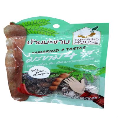 2 Packs of Tamarind 4 Tastes, Sweet, Sour, Salty, Spicy. Selected premium Delicious fruit snack by Tamarind House Brand, Thailand. (90 g./pack)